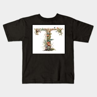 Floral Garden Watercolor Monogram Letter T Kids T-Shirt